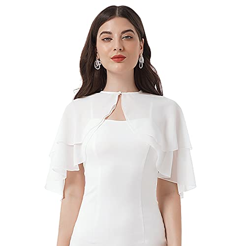 YiZYiF Damen Chiffon Poncho Schal Stola Elegant Umschlagtuch Bolero Jacke Jäckchen Cardigan Tops zum Hochzeit Brautkleid Weiß D One Size von YiZYiF