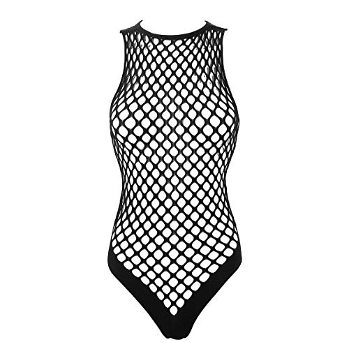 YiZYiF Damen Fischnetz Bodysuit Netz Unterhemd Trikot Stringbody High Cut Frauen Erotik Dessous Sexy Babydoll Negligee Schwarz Einheitsgröße von YiZYiF