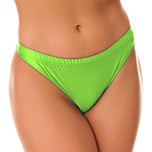 YiZYiF Damen Glänzend Slip Wetlook Unterwäsche Sexy Hipster String Tanga Bikini Höschen Badeshorts Erotik Unterwäsche Neongrün_B M von YiZYiF