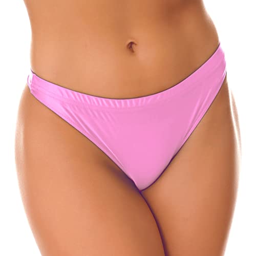 YiZYiF Damen Glänzend Slip Wetlook Unterwäsche Sexy Hipster String Tanga Bikini Höschen Badeshorts Erotik Unterwäsche Rosa_B M von YiZYiF