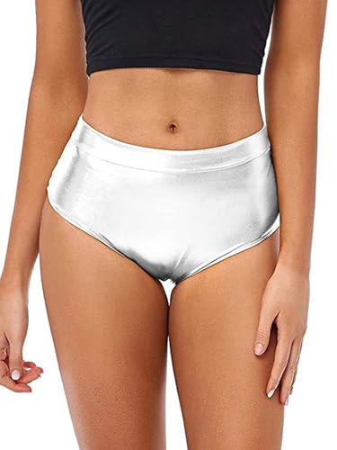 YiZYiF Damen Glossy Metallic Hotpants Booty Shorts Wetlook Slip Unterwäsche Panties Erotik Dessous Reizwäsche Silber G M von YiZYiF