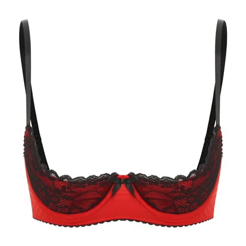 YiZYiF Damen Hebe BH Offene Brust Mit Bügel Spitze Offene Brust BH Bra Push Up Ouvert Erotische Dessous Top Rot XL von YiZYiF