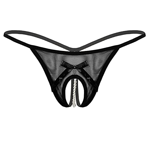 YiZYiF Damen Heiße Perlenstring Microstring Slips G-String Tanga Unterhose Erotikwäsche Lingerie Schwarz B Einheitsgröße von YiZYiF
