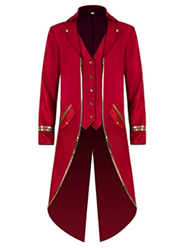 YiZYiF Damen Herren Vintage Frack Steampunk Gothic Mantel Zirkus Ringmaster Kostüm Blazer Samt Jacke Garde Cosplay Uniform Rot_F S von YiZYiF