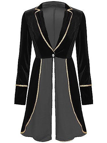 YiZYiF Damen Herren Vintage Frack Steampunk Gothic Mantel Zirkus Ringmaster Kostüm Blazer Samt Jacke Garde Cosplay Uniform Schwarz S von YiZYiF