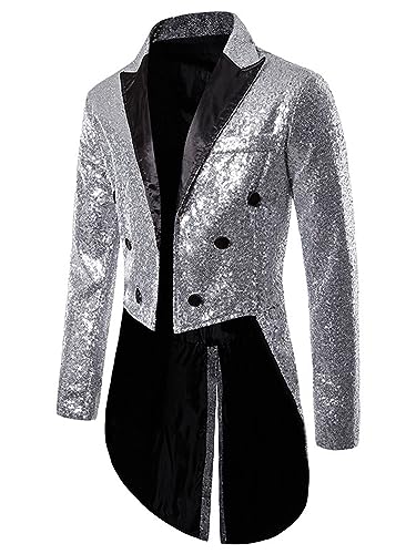 YiZYiF Damen Herren Vintage Frack Steampunk Gothic Mantel Zirkus Ringmaster Kostüm Blazer Samt Jacke Garde Cosplay Uniform Silber_J L von YiZYiF