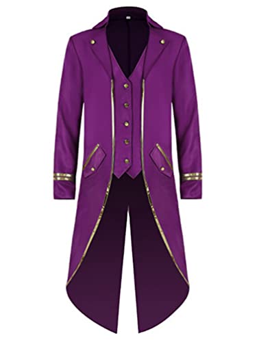 YiZYiF Damen Herren Vintage Frack Steampunk Gothic Mantel Zirkus Ringmaster Kostüm Blazer Samt Jacke Garde Cosplay Uniform Violett_F L von YiZYiF