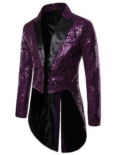 YiZYiF Damen Herren Vintage Frack Steampunk Gothic Mantel Zirkus Ringmaster Kostüm Blazer Samt Jacke Garde Cosplay Uniform Violett_J M von YiZYiF