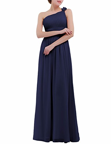 YiZYiF Damen Kleider One Shoulder Empire Abendkleider Festkleider Festliche Kleid Hochzeitskleid Brautjungfer Maxi Cocktailkleid Abschlussball Kleider Marineblau 36 von YiZYiF