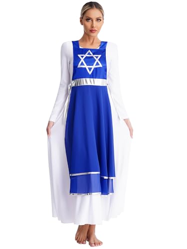 YiZYiF Damen Liturgisch Lob Kleid ärmellos Liturgisch Lob Tanzkleidung Trägerkleid Tunika Latzkleid Kirche Anbetung Gebet Kleider Blau_A XXL von YiZYiF