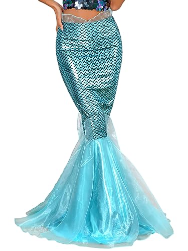 YiZYiF Damen Meerjungfrau Rock Lang Shiny Pailletten Maxirock Cosplay Zubeör Abend Party Röcke Gr. S-4XL Blau G L von YiZYiF