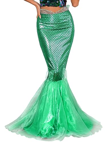 YiZYiF Damen Meerjungfrau Rock Lang Shiny Pailletten Maxirock Cosplay Zubeör Abend Party Röcke Gr. S-4XL Grün G XL von YiZYiF