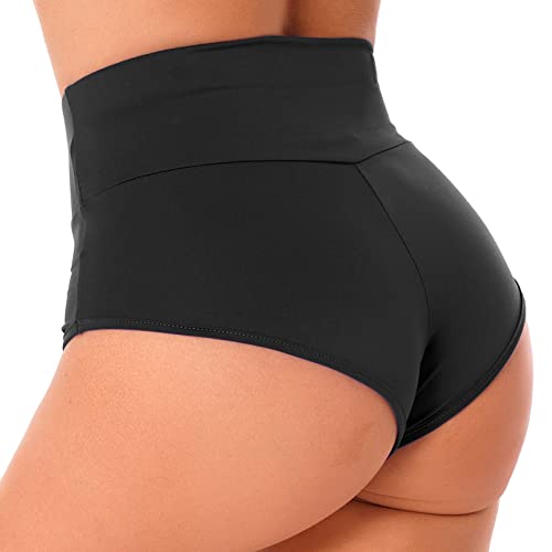 YiZYiF Damen Mini Shorts Sexy Hotpants Hohe Taille Sport Fitness Yoga Laufshorts Kurze Leggings Sommer Strand Shorts Skinny Schwarz 5XL von YiZYiF