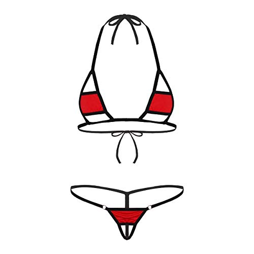 YiZYiF Damen Mirco Bikini Push Up Mini Badeanzug Mirco Mini BH String Slip Brasilianische Bademode Dessous Set Beachwear Swimsuit Rot Einheitsgröße von YiZYiF