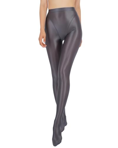 YiZYiF Damen Öl Glänzende Strumpfhose Blickdicht Nylon Leggings Stretch Glatte Glanz Pantyhose Hohe Taille Grau XXL von YiZYiF
