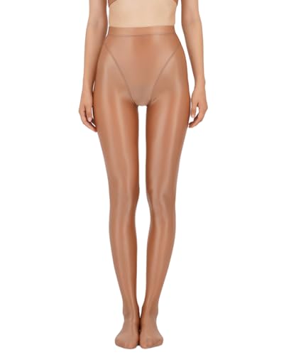 YiZYiF Damen Öl Glänzende Strumpfhose Blickdicht Nylon Leggings Stretch Glatte Glanz Pantyhose Hohe Taille Kaffee XXL von YiZYiF
