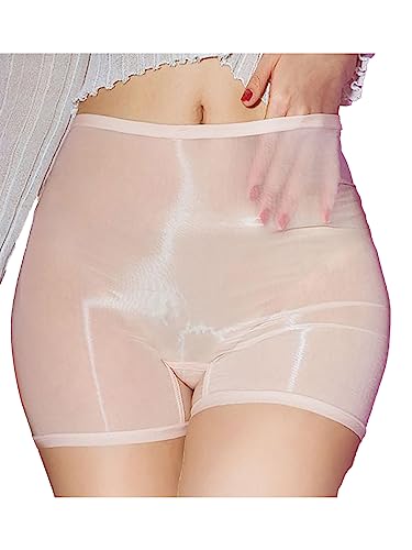 YiZYiF Damen Panties Boxershorts Hipster Unterwäsche Glanz Transparente Nylon Unterhose Glossy Glatte Boxer Briefs Hohe Taille Reizwäsche A_Aprikose Einheitsgröße von YiZYiF