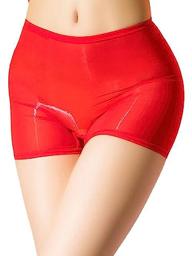 YiZYiF Damen Panties Boxershorts Hipster Unterwäsche Glanz Transparente Nylon Unterhose Glossy Glatte Boxer Briefs Hohe Taille Reizwäsche A_Rot Einheitsgröße von YiZYiF
