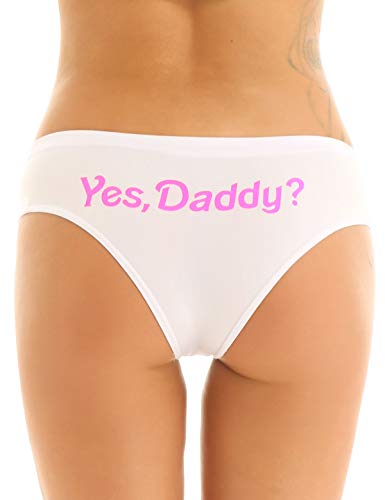 YiZYiF Damen Sexy Slips Panties Hipster Unterhose Low Rise mit Yes, Daddy? Unterwäsche Dessous Baumwolle Weiß M von YiZYiF