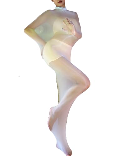 YiZYiF Damen Transparent Nylon Bodystocking Sexy Öl Glänzend Ultradünne Strümpfe Bodysuit Schlafsack Extrem Fesseln Sexspielzeug Weiß_A Einheitsgröße von YiZYiF