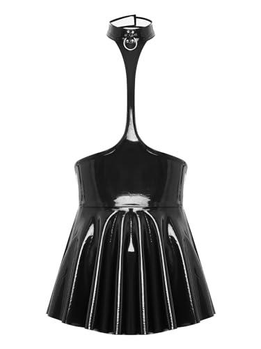 YiZYiF Damen Wetlook Kleid Brustfrei Lackleder Minikleid A-Linie Glanz Partykleid Kurz Gogo Clubwear Reizwäsche Schwarz_M 4XL von YiZYiF