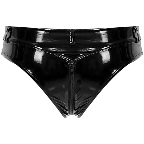 YiZYiF Damen Wetlook Slip Lack Leder Hotpants mit Reißverschluss Hohe Taille Latex Leder Booty Shorts Erotik Dessous Unterhose Schwarz N 4XL von YiZYiF