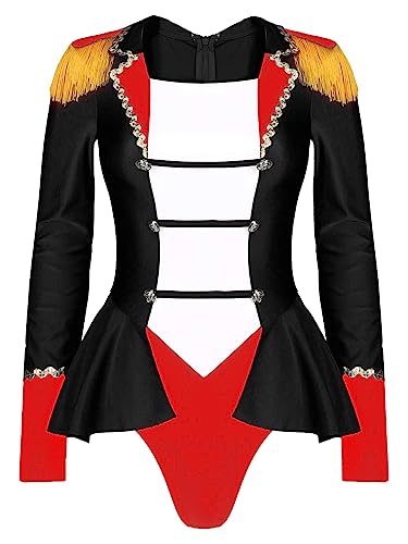 YiZYiF Damen Zirkus Kostüm Zirkus Direktorin Uniform Overall Bodysuit Show Halloween Karneval Kostüm Circus Manege Cosplay Outfit A_Schwarz S von YiZYiF