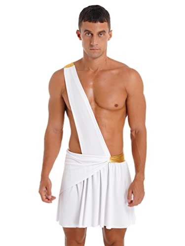 YiZYiF Erwachsene Herren Griechischer Gott Kostüm Toga Kilt Rock Römischer Krieger Caesar Kostüm Karneval Kostüm Party Clubwear Weiß M von YiZYiF