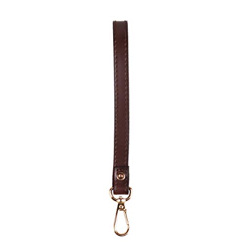 YiZYiF Handschlaufe Leder Handgelenkschlaufe Strap Armbänder Portmonee Ersatz Schlaufen Tragegurt für Handtasche Gebörse Geldbeutel Braun&Gold One Size von YiZYiF