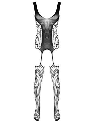 YiZYiF Herren Body Transparent Nylon Strumpfhosen Fischnetz Bodystocking Ganzkörper Overall Männer Ganzkörperanzug Unterhemd Unterwäsche Schwarz F One Size von YiZYiF