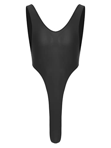 YiZYiF Herren Bodysuit Sexy Glänzend Stringbody Dessous Reizwäsche Glossy Tank Top Thong Leotard Einteiler Singlet Sportwear A_Schwarz L von YiZYiF