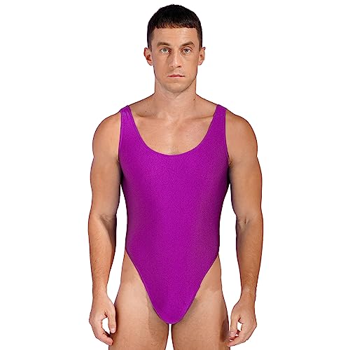 YiZYiF Herren Bodysuit Unterwäsche Einteiler Männer Overall Unterhemd Sport Fitness Bodybuilding Tank Top Violett I XL von YiZYiF