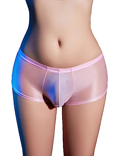 YiZYiF Herren Boxer Shorts Glanz Durchsichtige Unterwäsche Unterhosen Sexy Männer Glossy Glatte Nylon/Mesh Shorts Reizwäsche Höschen B_Rosa Einheitsgröße von YiZYiF