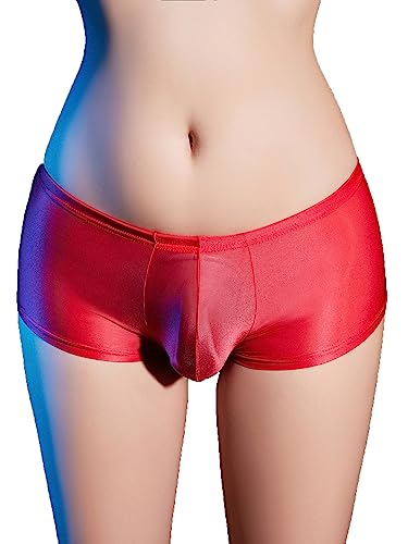 YiZYiF Herren Boxer Shorts Glanz Durchsichtige Unterwäsche Unterhosen Sexy Männer Glossy Glatte Nylon/Mesh Shorts Reizwäsche Höschen B_Rot Einheitsgröße von YiZYiF