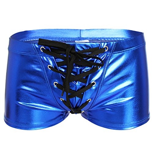 YiZYiF Herren Boxershort Wetlook Lack Leder Unterwäsche Trunks Stretch Briefs reizvolle Badehose Blau M von YiZYiF