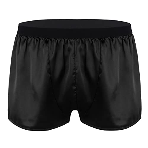 YiZYiF Herren Boxershorts Satin Glanz Boxer Briefs Seide Optik Schlafanzug Pyjamahose Shorts Locker Trunk Unterhose Schwarz E XL von YiZYiF