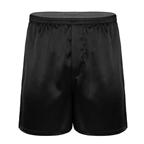 YiZYiF Herren Boxershorts Satin Glanz Boxer Briefs Seide Optik Schlafanzug Pyjamahose Shorts Locker Trunk Unterhose Schwarz L von YiZYiF