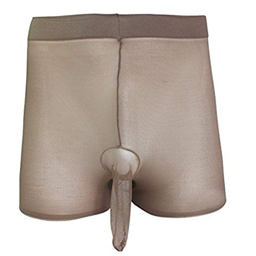 YiZYiF Herren Boxershorts Strumpfhose Stretch Unterhose Transparent Hose Trunk Pants mit Penishülle (Für Herren, Braun mit Geschlossen Penishülle) von YiZYiF