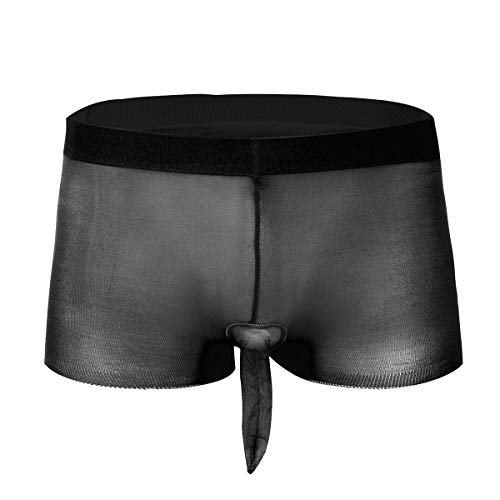YiZYiF Herren Boxershorts Strumpfhose Stretch Unterhose Transparent Hose Trunk Pants mit Penishülle (Für Herren, Schwarz mit Öffnen Penishülle) von YiZYiF