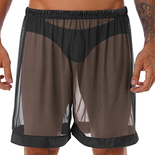 YiZYiF Herren Boxershorts Transparent Effekt Lange Bein Boxer Shorts Unterhose Männer Trunks Unterwäsche M-4XL Schwarz XXL von YiZYiF