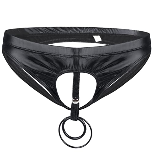 YiZYiF Herren Wetlook Ouvert Strings Slips Leder Latex Dessous Erotische Wäsche G-String Thong Unterhosen Pofrei Gr. M-4XL Schwarz XL von YiZYiF