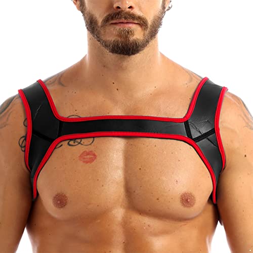 YiZYiF Herren Brust Harness Schulter Gürtel Aus Neoprene/Leder Männer Körper Brustkorb Riemenbody Fetisch Kostüm Erotik Clubwear Rot Medium von YiZYiF