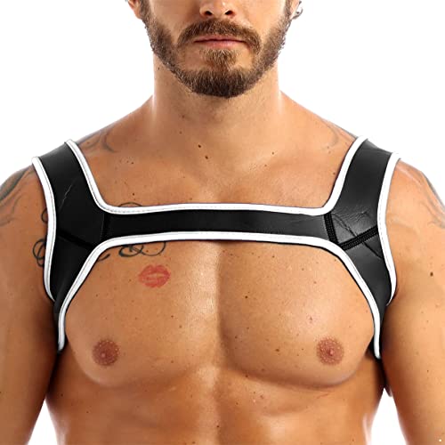 YiZYiF Herren Brust Harness Schulter Gürtel Aus Neoprene/Leder Männer Körper Brustkorb Riemenbody Fetisch Kostüm Erotik Clubwear Weiß Medium von YiZYiF