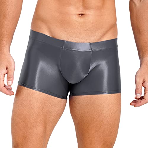 YiZYiF Herren Glänzend Boxershorts Sexy Glatt Nylon Slip Höschen Badeshorts Hotpants Erotische Dessous Reizwäsche Dunkelgrau_D M von YiZYiF