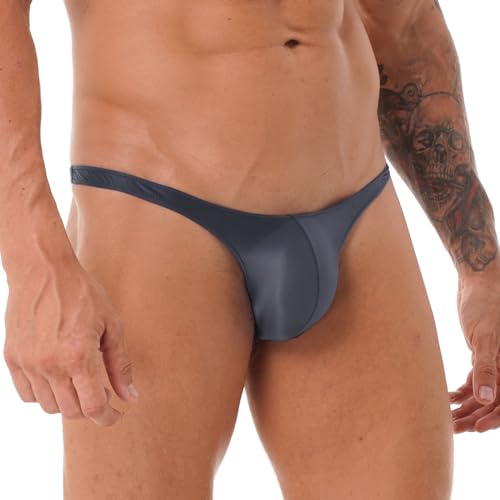 YiZYiF Herren Glänzend Slip Wetlook G-String Tanga T-Back Mini Slip Sexy Öl Panty mit Ausbuchtung Bikini Slips Briefs Erotik Unterwäsche Grau M von YiZYiF