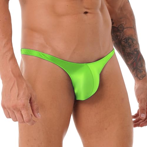 YiZYiF Herren Glänzend Slip Wetlook G-String Tanga T-Back Mini Slip Sexy Öl Panty mit Ausbuchtung Bikini Slips Briefs Erotik Unterwäsche Neongrün L von YiZYiF