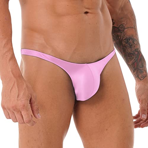 YiZYiF Herren Glänzend Slip Wetlook G-String Tanga T-Back Mini Slip Sexy Öl Panty mit Ausbuchtung Bikini Slips Briefs Erotik Unterwäsche Rosa M von YiZYiF