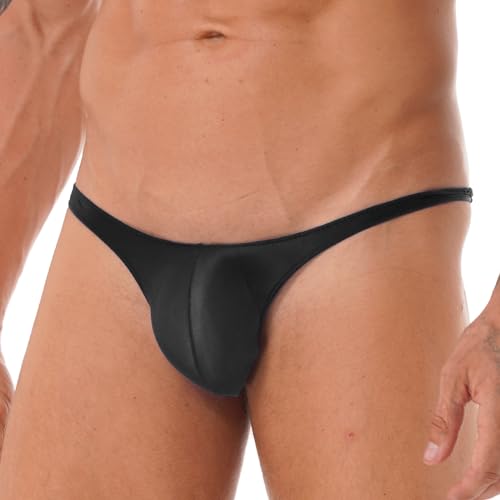 YiZYiF Herren Glänzend Slip Wetlook G-String Tanga T-Back Mini Slip Sexy Öl Panty mit Ausbuchtung Bikini Slips Briefs Erotik Unterwäsche Schwarz XL von YiZYiF