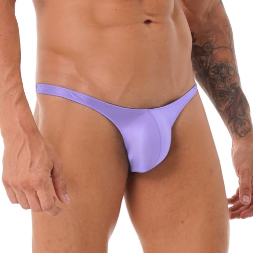 YiZYiF Herren Glänzend Slip Wetlook G-String Tanga T-Back Mini Slip Sexy Öl Panty mit Ausbuchtung Bikini Slips Briefs Erotik Unterwäsche Violett L von YiZYiF