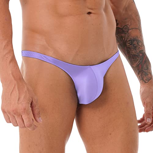 YiZYiF Herren Glänzend Slip Wetlook G-String Tanga T-Back Mini Slip Sexy Öl Panty mit Ausbuchtung Bikini Slips Briefs Erotik Unterwäsche Violett M von YiZYiF